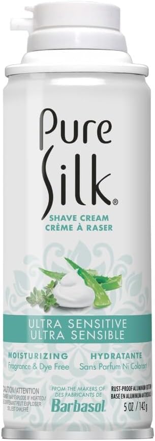 Pure Silk Ultra Sensitive Moisturizing Shave Cream, Fragrance & Dye Free, with Aloe and Willow Bark