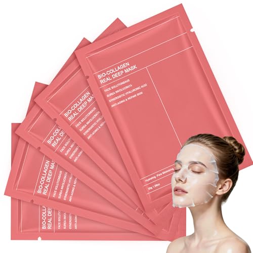 5Pcs Collagen Face Mask,Deep Hydrating Collagen Mask for Anti-Aging,Pore Minimizing,Skin Elasticity Improvement,Night and Day Skincare,Travel and Gift for Mother’s Day,Birthday,Pink