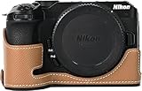 Z30 Case, BMAOLLONGB Handmade PU Carbon Fibre Leather Half Camera Case Bag Cover Bottom Opening Version for Nikon Z30 with Hand Strap (Brown)