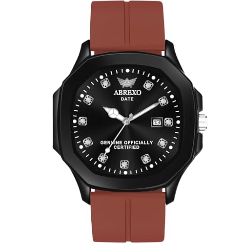 Image of Abx4900-Captain Series Date Working Square Black Dial Brown Magnetic Silicon Strap Analog Watch Quartz Mechanism