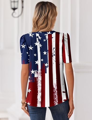 Image of Zeagoo Women Blouses Puff Short Sleeve Tops V Neck Dressy Casual Spring Shirts Boho Floral Cute Clothes 2026
