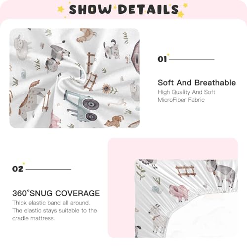 Image of Watercolor Farm Animals Tractor Fitted Crib Sheets Stretchy Portable Playard Sheets for Baby Toddler, Breathable Soft Mini Crib Mattress 52 x 28 in for Boys and Girls