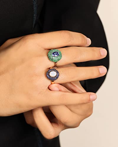 Yotreasure Statement Tanzanite Zambian Emerald Chunky Ring In 14K White Gold - Exquisite Gemstone Jewelry #TOP4