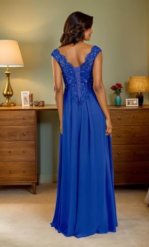 Women's Lace Mother of The Bride Dresses with Shawl V Neck Evening Gown Long Formal Dress for Wedding2