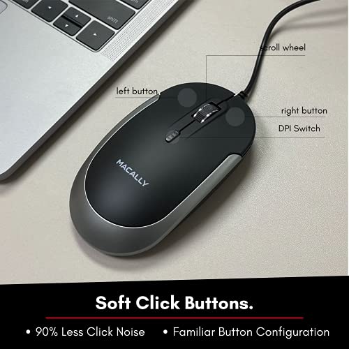 Macally Silent Wired Mouse - Slim & Compact Usb Mouse For Apple Mac Or Windows Pc Laptop/Desktop - Designed With Optical Sensor & Dpi Switch - Simple & Comfortable Wired Computer Mouse (Space Gray) #TOP3