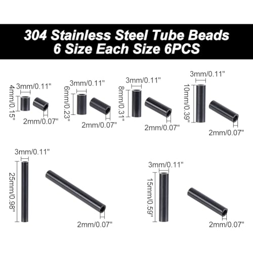 arricraft 36 Pcs 6 Sizes Bugle Tube Beads, Stainless Steel Long Tube Beads - Image 2