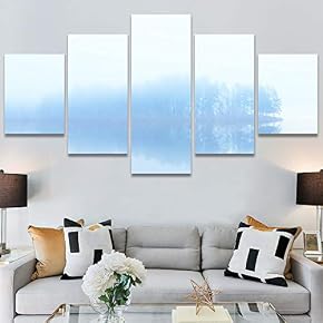 SIGNWIN 5 Panel Canvas Wall Art Foggy Mountains...