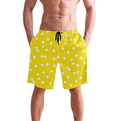 Polka Dot Yellow Modern Hipster Men's Boy's Novelty Beach Shorts Swim Trunks Summer Quick Dry Bathing Suits S2