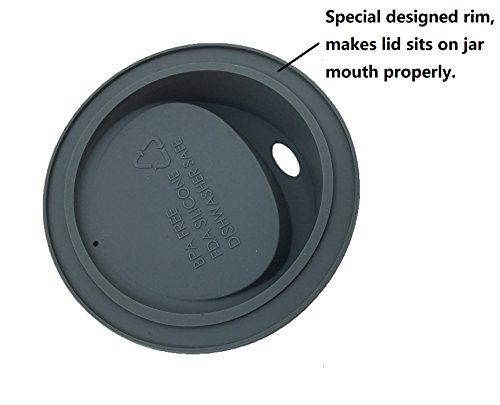 Thinkchances Reusable Food Grade And Bpa Free Silicone Sip Coffee Juice Drinking Lid Kit With Stainless Steel Rings For Mason, Ball, Canning Jars, Pack Of 4 Sets (Wide Mouth,Oval Drinking Hole) #TOP6
