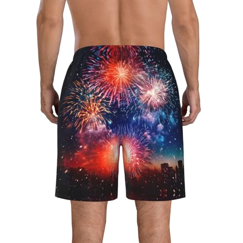 Explosion Firework 3D Print Summer Beach Casual Shorts for Men,Perfect for Surfing,Running,and Everyday Wear3