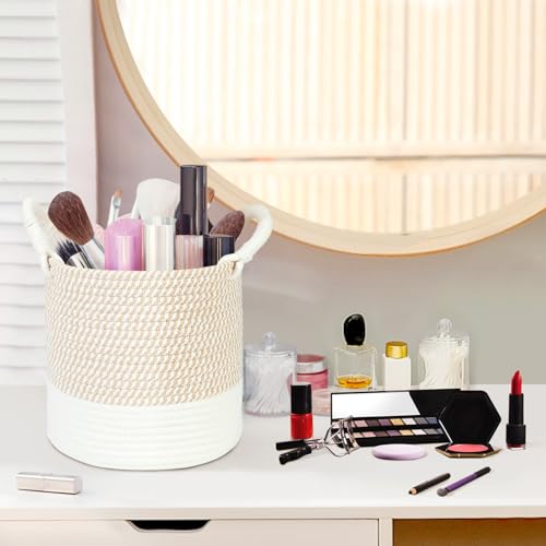 HDRNT Aufbewahrungskorb Geflochten Baumwollseil, Körbchen Wickeltisch Organizer Korb,Stapelbare Speicher Storage Basket, Aufbewahrung Körbe für Kinderzimmer Wohnzimmer Bad Aufbewahrungsbox 25 * 25cm