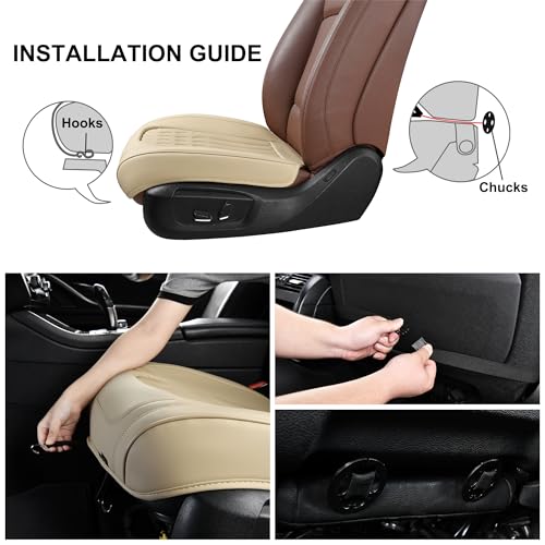 Image of BWTJF 2 Pack Front Car Seat Bottom Covers, Universal Auto Seat Cushions, Nappa Leather Full Wrapping Edge Compatible with Most of Vehicles - SUVs /Sedans /Pickup Trucks, Beige