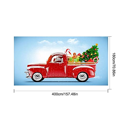 Cobertura de Natal da porta da garagem, Red Truck Mural Backdrop com 6 No Trace Nails, Fornecimento