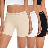 Niwicee Boxer Mujer con Encaje Bragas Pantalónes Cortos Cómodas Bragas Cortas Sin Costuras para Vestidos y Faldas Antirozaduras Culotte Elástico Pack de 3 (Negro/Beige/Blanco,L)