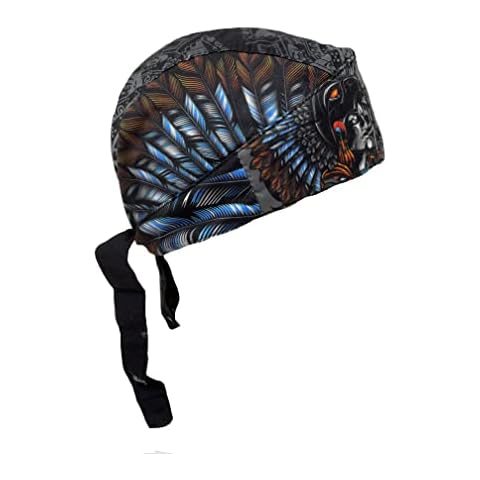 Platinum Biker Doo Rag Durag Headwrap Black Aztec Mayan Inca Mexico Mexican Indian Chief Feathers Headdress Sweatband Cover