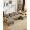 Karl home 110″ U-Shape Sectional Couches for Living Room Chenille Upholstery 4 Seat Sofa Set with Double Chaises & Wood Grain Legs for Apartment, Khaki