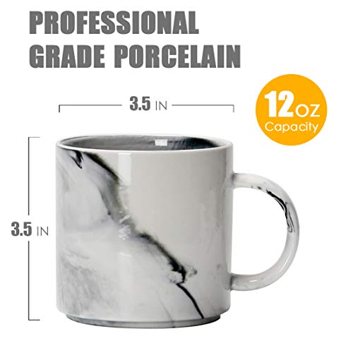12 Oz Stackable Coffee Mugs, Smilatte M101 Novelty Marble Ceramic Cup For Boy Girl Lover, Set Of 4, Gray #TOP1