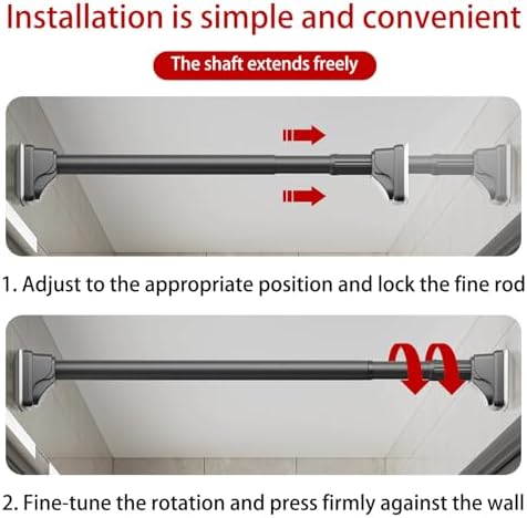 Heavy Du Teon Pole Shower ain Rod Teles Adjustable No Drill Non Slip Stainless Steel Bar for Closet and Wardrobe Hanging Support Use (Adjustable Rod,75\ 