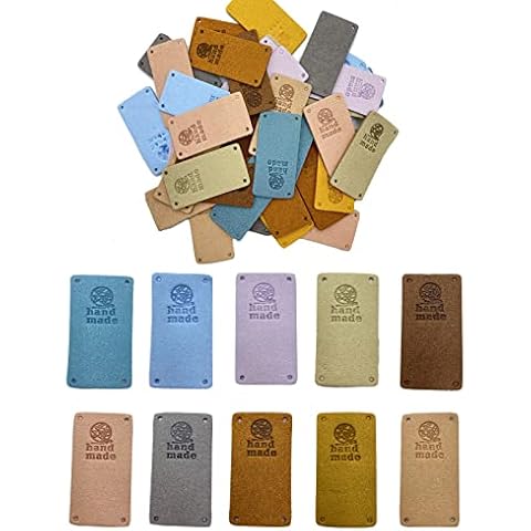 40 Pcs PU Leather Label Faux Leather Handmade Sew on Tag Label Handmade Embossed Tag Embellishment Crochet Knit DIY Jeans Bags Shoes Hat(Yarnball 10C-R) Cover