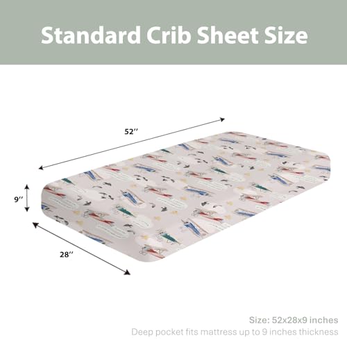Image of Vintage Planes Birds Sky Baby Crib Sheets for Boy Girl 28 inchx52 inch Retro Flying Airplanes Soft Stretchy Fitted Crib Mattress Covers Aircraft Travel Baby Sheets for Standard Crib & Toddler Mattress Pad