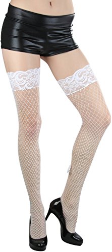 Image of ToBeInStyle Women's Fine Classic Fishnet Thigh High Stretch Nylon Novelty Stockings