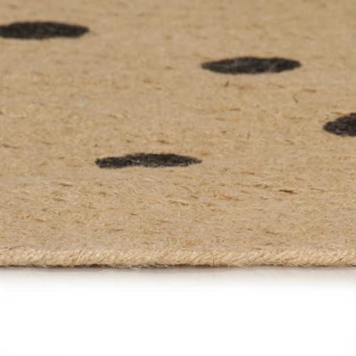 Tapis jute rond 90 cm Tomostar avec imprimé pois chic pour salon