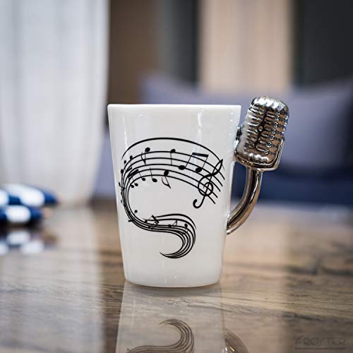 Froster Microphone Mug in Gift Box, Vintage Mic Shaped Handle, 220ml, Music Gift for Singer, Musician