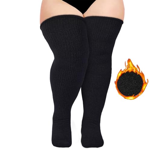Plus Size Women's Thigh High Socks for Thick Thighs - Fuzzy Over the Knee Socks Winter Fleece Leg Warmers