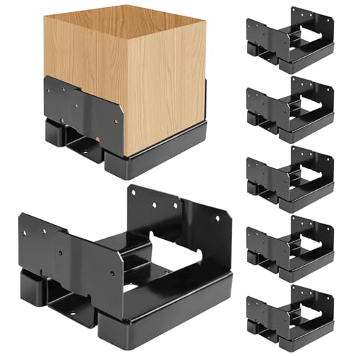 DEWHONETE 6x6 Post Base Brackets Fit for Wooden Columns Fence Concrete Inner Size 5.5x5.5 Post Anchor Base Holder Kit -Black 6Pcs