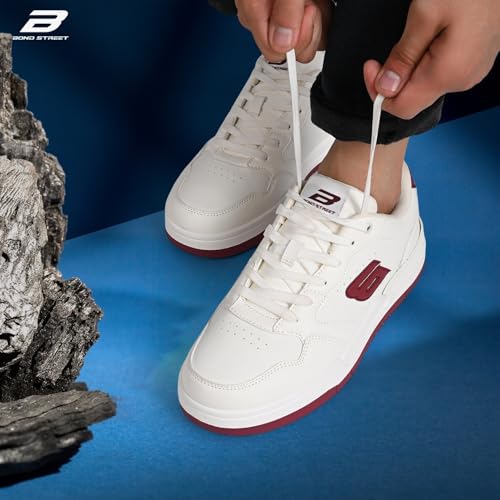 Image of Bond Street Men's White & Green Casual Sneakers | PU Upper Lace-Up Shoes for Men | Lightweight Footwear with Durable PVC Sole | Stylish & Comfortable Men's Fashion Sneakers