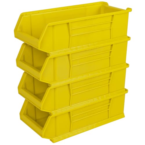 Akro-Mils 30286 Super-Size AkroBins Plastic Storage Bins, Space-Saving Stackable Bins for Garage, Classroom, Warehouse Organization, 24" L x 11" W x 7" H, Yellow, 4-Pack