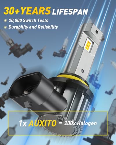 Image of AUXITO 9006 /HB4 LED Switchback Bulbs, 6500K White & 3000K Amber Yellow, 1000% 50000LM Ultra Bright, No Flicker, 3Min-Plug and Play, 30+ Years Lifespan, Fits 99% Vehicles, Pack of 2