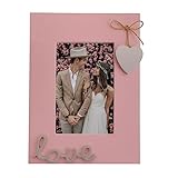 4x6 Love Picture Frame Pink Vertical with Silver Heart for Table Top and Wall Mounting-Distressed Wooden Photo Frame HD Glass Inside (pink3)