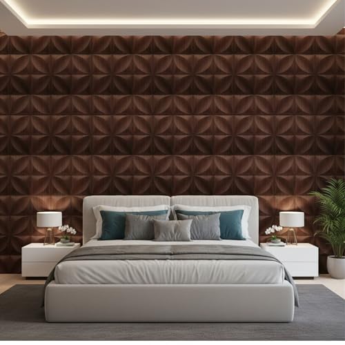 Image of Kayra Decor PVC Wall Panel Butterfly Design Walnut Wood Color 19.7 inch x 19.7 inch (Pack of 18) - Covers 48.51 Sq. Ft.