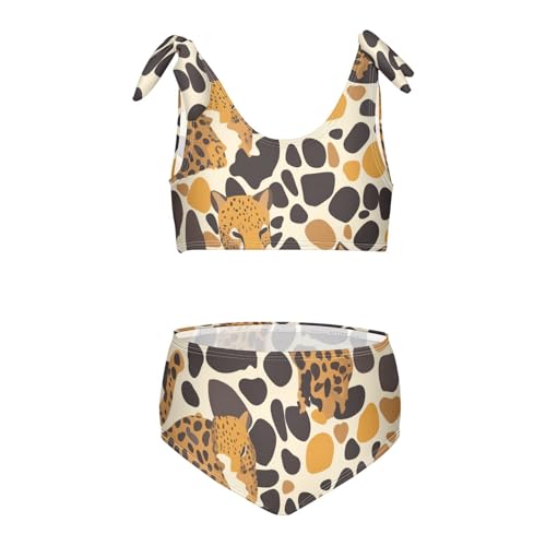 Abstract Leopard Cheetah Skin Shapes Girl Two Piecing Kids Bikini Set Beach Bathing Suit Swimwear Cute Shoulder Strap