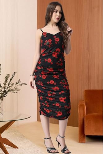 Image of POPWINGS Casual Floral Printed Maxi Length Fit & Flare Dress for Women || Summer Dress for Women || Flare Maxi Dress for Women Stylish || Sleeveless Dress for Women