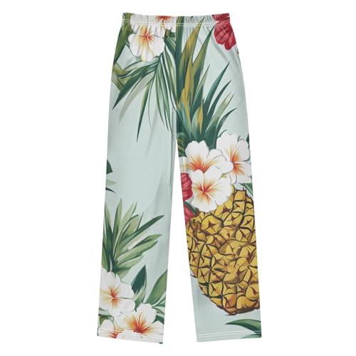 Pineapple Aloha Floral Boys Long Pants Soft Trousers Elastic Waist Kids Lounge Bottoms with Pockets S-XL2