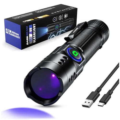 DARKDAWN UV Flashlight 365nm Blacklight Mini USB-C Rechargeable LED with Black Mirror Woods Lamp Powerful Fluorescent Portable Detector for Pet Urine Stains Anti-counterfeiting Identification