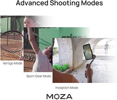 Examples of advanced shooting modes: Vertigo Mode, Sport Gear Mode, and Inception Mode, illustrated with dynamic action shots.