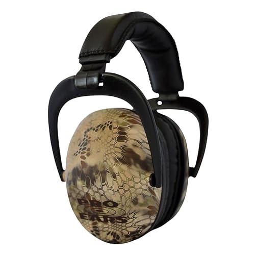 Pro Ears Ultra Sleek Passive Hearing Protection Ear Muffs, Superior Comfort for Long Gun Use, Indoor and Outdoor Range, NRR 26, Made in USA, Adjustable and Padded, Kryptek Highlander