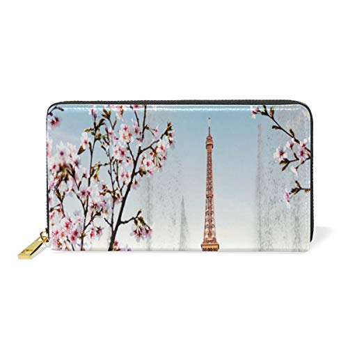 Preisvergleich Produktbild GIGIJY Portemonnaie für Damen, Eiffelturm, Echtleder, mit Reißverschluss