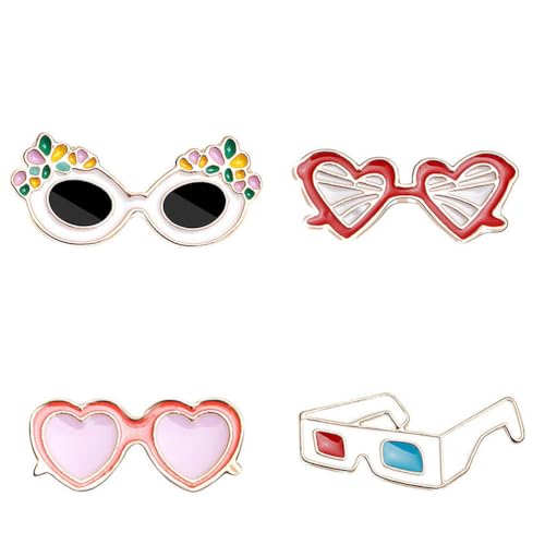 Image of Hawaiian Enamel Lapel Pins, 4pcs Mini Eyeglass Eyewear Tropical Button Pins for Collar, Hats, Bags, Hawaiian Party Costume Accessory (Mixed Style)