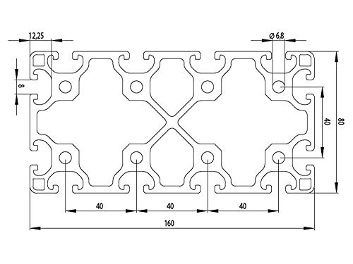 Profil aluminiowy 80 x 160 L typ I 8 rowków (lekki), srebrny eloksalowany. Profil aluminiowy 80 x 160 profile aluminiowe 80 x 160 profil monta?owy D?ugo??: 320 mm