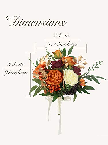 Rinlong Set Of 2 Fall Wedding Bouquets For Bridesmaids Burnt Orange Bridesmaid Artificial Flowers Terracotta Bouquet Wedding Ceremony Terracotta #TOP1