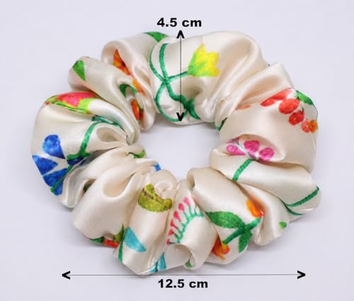 Image of Satin Scrunchies Hair Bands for Women | No-Damage Elastic Hair Ties for Ponytails & Buns | Fluffy & Stylish Rubber Bands | Free Size | Pack of 4 | Angel Blush Lg (Large Size)