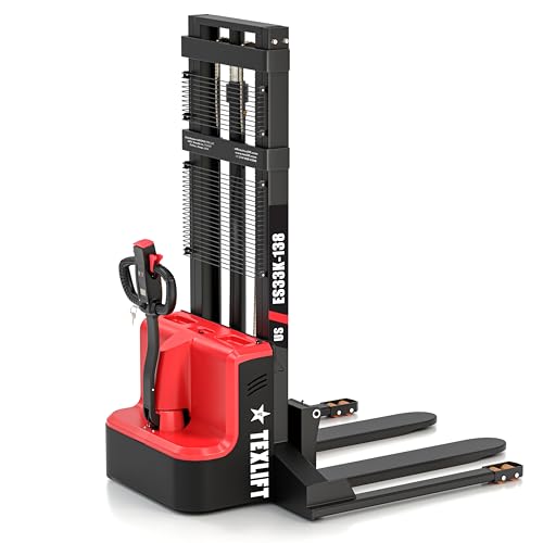 Image of Full Electric Forklift Walkie Pallet Stacker with Fixed Straddle Legs and Adjustable Forks 5.50 Inch to 27 Inch - Material Lifter 3300lbs Capacity 12Ft /138 Inch Lifting Heights - (US-ES33K-138)