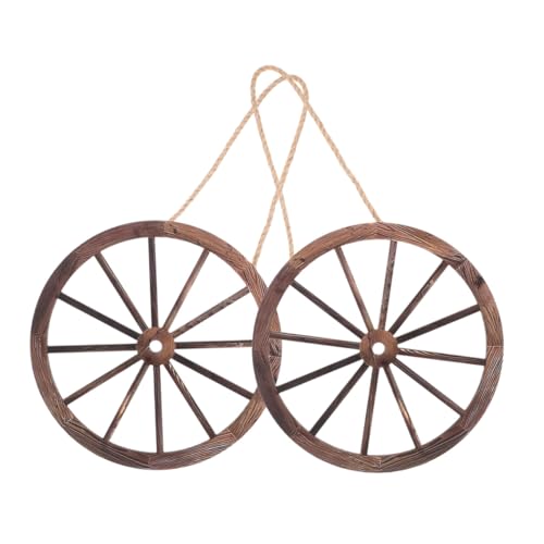 CIYODO Decoración Rústica de Pared 2 Ruedas de Carro de Madera Pequeñas de 20 CM Estilo Vintage para Interior y Exterior Adecuado para Bares Habitaciones y Fiestas del Oeste