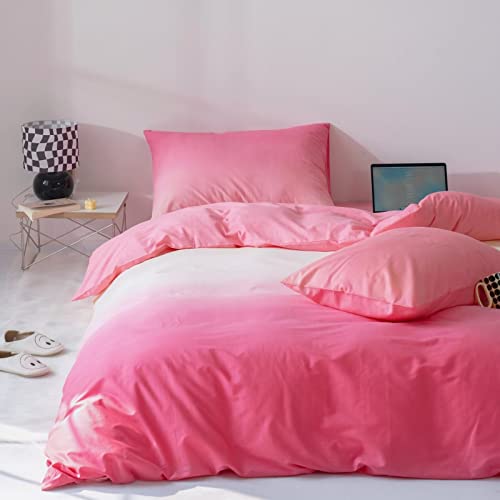 Wellboo Pink Gradient Comforter Sets Twin Solid White And Pink Rainbow Bedding Comforters Cotton Women Girls Modern Plain Bright Pink Soft Quilts Simple Dream Style Abstract Art Pink Blanket Warm #TOP3