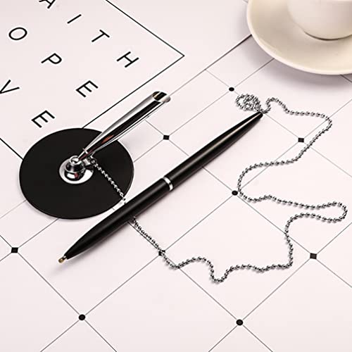 Nuobesty 2Pcs Desk Pen With Ball Chain Desktop Pen Counter Pens Security Gel Ink Pens For Bank Office Hotel Lobbies Retail Stores Anti- Pen With Base（Black Silver） #TOP1