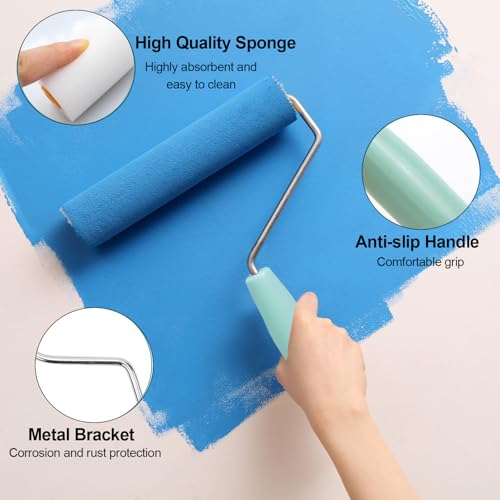 Farbroller Set Klein, 14 Stück Mini Lackierwalze, Schaumstoffrolle mit Hoher Dichte Farbroller Set, Farbwalzen Schaumwalzen mit Farbroller Bügel, für Möbel Malerei und Renovierung